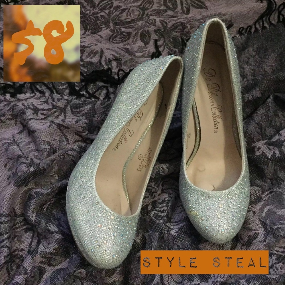 🧡 Silver sequined platform pumps